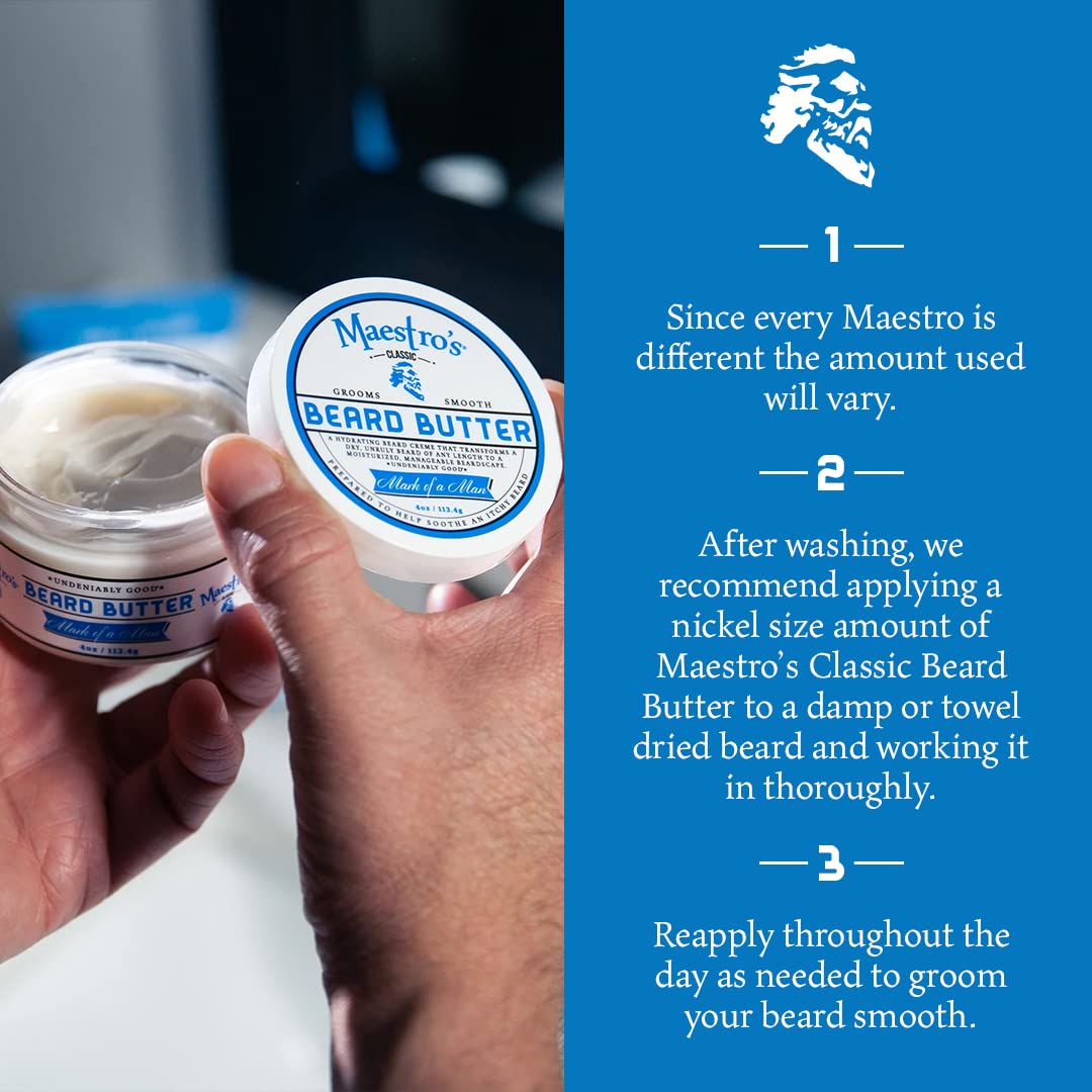Maestro'S Classic Beard Butter | Anti-Itch, Extra Soothing, Hydrating Beard Creme For All Beard Types & Lengths- Mark Of A Man Blend, 2 Ounce : Beauty & Personal Care