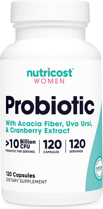 Nutricost Probiotic For Women 10 Billion Cfu, 120 Capsules - Complex With Acacia Fiber, Uva Ursi & Cranberry Extract, Non-Gmo & Gluten Free