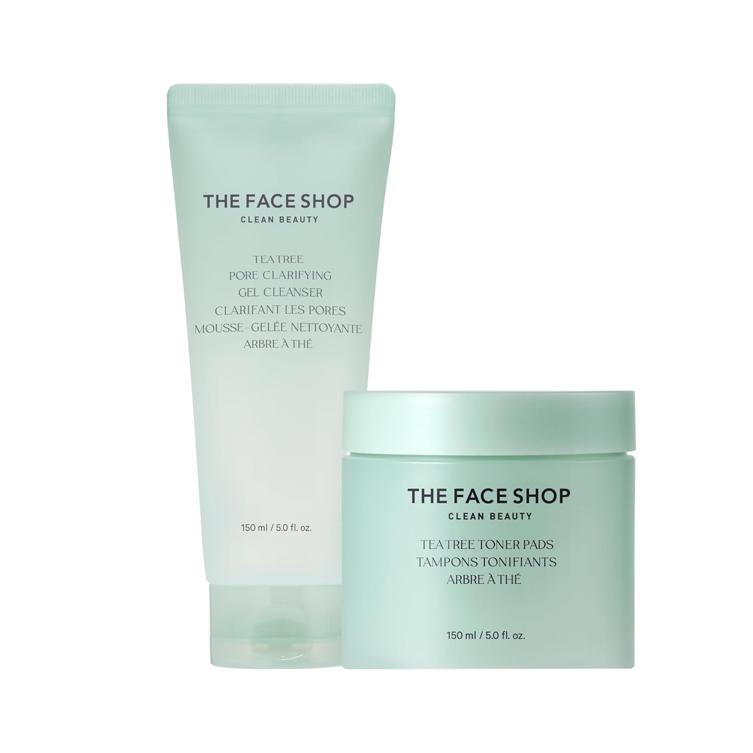 The Face Shop Tea Tree Pore Clarifying Gel Cleanser & Toner Pads, Gentle Facial Foam Wash For Acne-Prone Skin, Removes Excessive Sebum, Toner Pads For Exfoliating, Minimizing Pores- Korean Skin Care