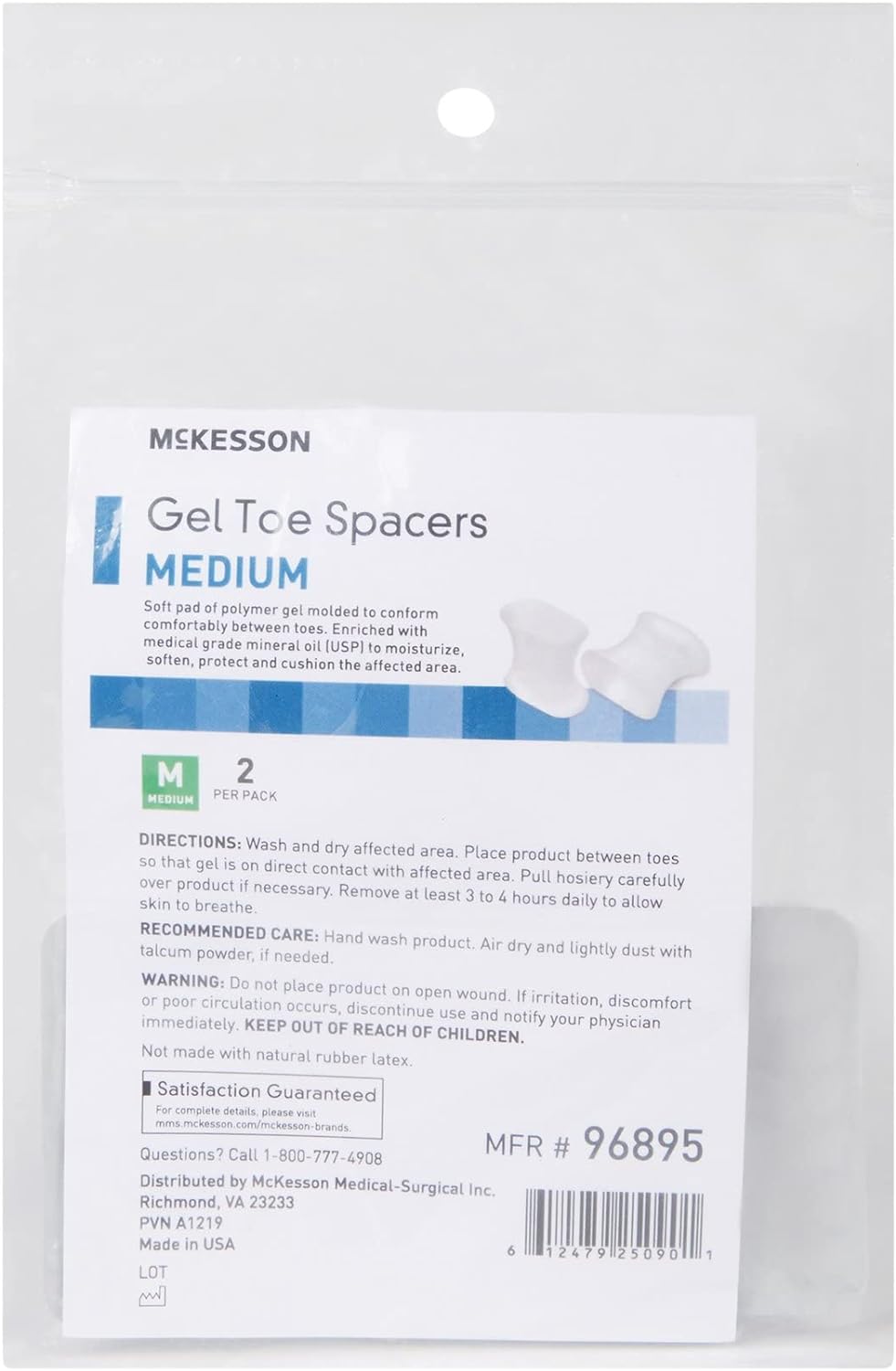 McKesson Toe Separator - Bunion Protector, Overlapping Toes - Big Toe Spacers, Size Medium, 2 Count