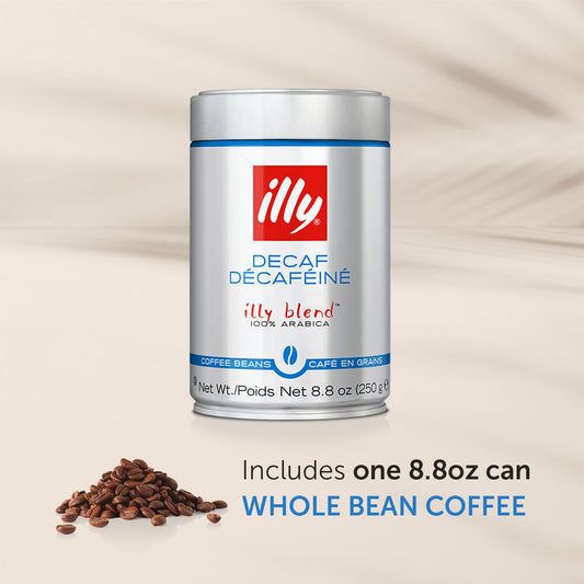 illy Whole Bean Coffee - Perfectly Roasted Whole Coffee Beans – Classico Decaf Roast - with Notes of Caramel, Toasted Bread & Chocolate - 100% Arabica Coffee - No Preservatives – 8.8 Ounce