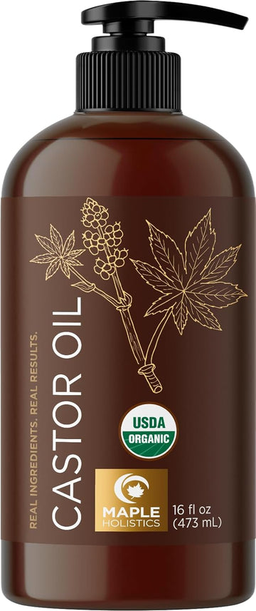 Hexane Free Organic Castor Oil - USDA Organic Castor Oil for Body Detox Hair Growth & Skin Care - Extra Virgin Organic Hair Oil for Dry Damaged Hair and Carrier Oil for Essential Oils Mixing (16oz)