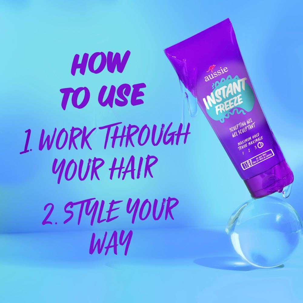 Aussie Instant Freeze Sculpting Hair Gel, Maximum Hold, No Flaking, Long-Lasting, With Jojoba Oil, Sea Kelp, Australian Aloe, Frizz Control, Citrus Floral Scent, 7 Fl Oz Triple Pack