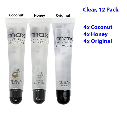 Cherimoya (12Pack) Max Makeup Lip Polish Coconut Oil Clear Gloss (4Original+4Coconut+4Honey) : Beauty & Personal Care