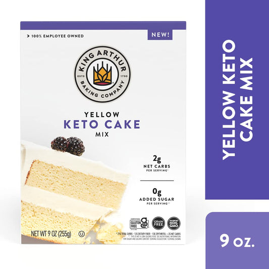 King Arthur Baking Keto Cake Mix, Yellow, 2G Net Carbs 0G Added Sugar Per Serving, Low Carb & Keto Friendly, 9Oz, White