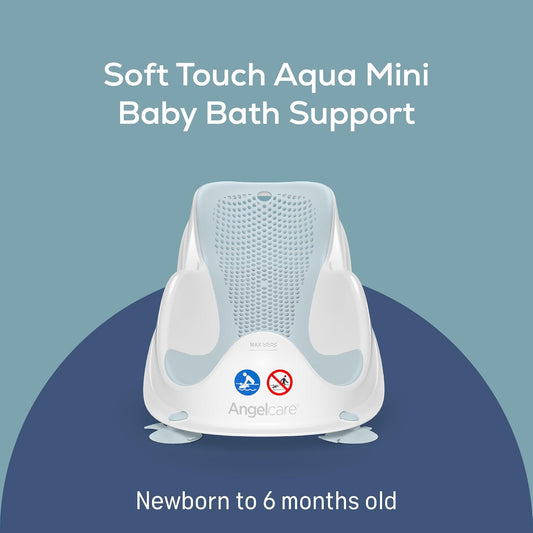 Angelcare Soft Touch Mini Bath Support- Aqua - Newborn Bath Seat, Infant Bathing, Non-Slip, Easy Clean