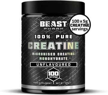 Beast | Creatine Monohydrate Powder 100 Servings (500G) 100% Pure Micronised Creatine Powder | Unflavoured