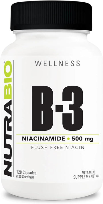 NutraBio Niacinamide Supplement for Normalized Blood Lipids, Better LDL & HDL Levels, Flush Free Vitamin B3, 500mg - 120 Vegetable Capsules