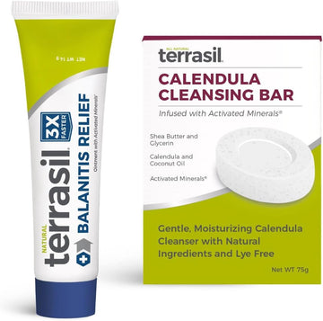 terrasil Balanitis Relief + Calendula Soap 2-Product Kit ? Balanitis Treatment for Men, Natural Foreskin Ointment for Balanitis Symptoms: Itch & Irritation. Dermatologist Tested (14g Tube + Soap Bar)