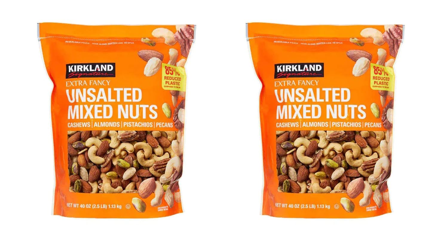 Kirkland Signature QNKDQK Extra Fancy Unsalted Mixed Nuts 2.5 (LB), 2 Pack of 40 Ounce, 99451458768