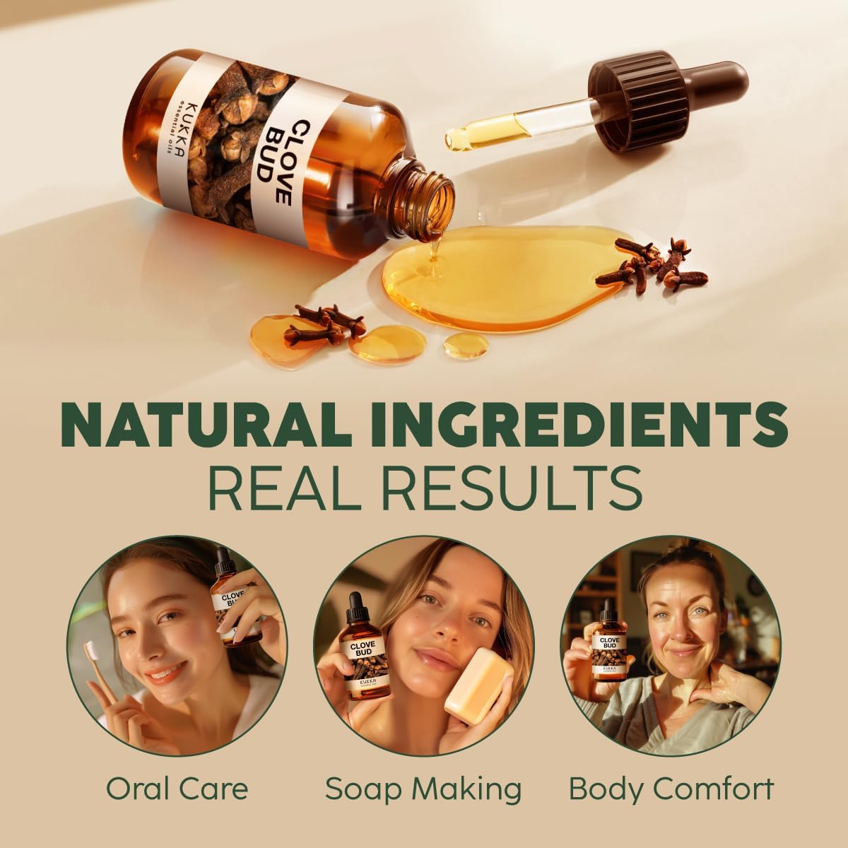 Kukka Clove Oil for Oral Care, Teeth & Gums Clove Essential Oil - 100% Natural Clove Essential Oil for Oral Care - Natural Clove Oil for Hair & Skin - Warm, Spicy Scent - Soap Making, DIY (4 Fl Oz) : Health & Household