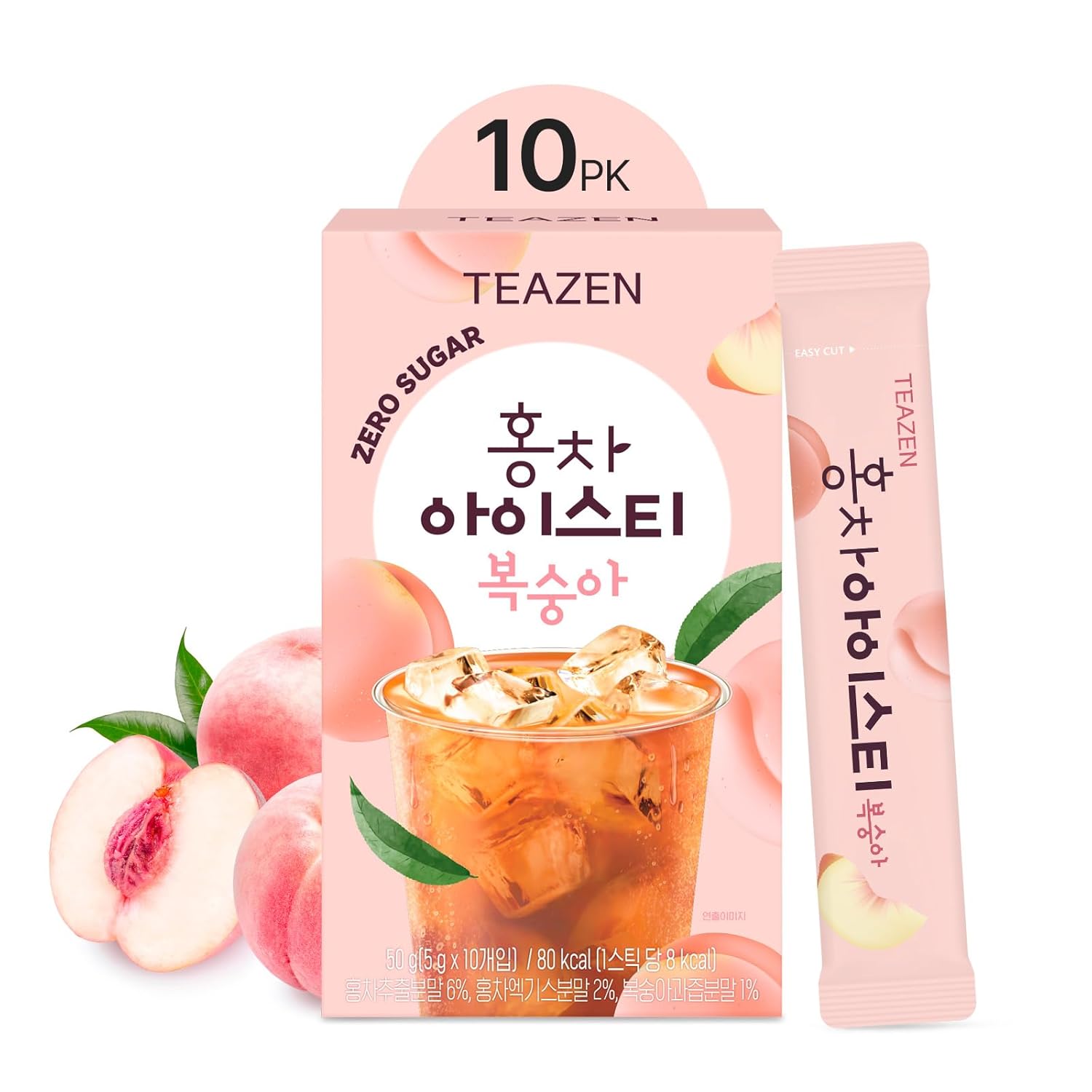 Teazen Summer Peach Iced Tea, Sugar Free, Uva Black Tea, Hydration Drink Mix, 10 Sticks, 1.76Oz