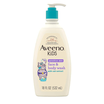 Aveeno Kids Sensitive Skin Face & Body Wash With Oat Extract, Gently Washes Away Dirt & Germs Without Drying, Tear-Free & Suitable For All Skin Tones, Hypoallergenic, 18 Fl. Oz