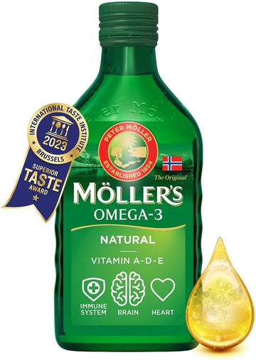 Moller’s ® | Omega 3 Cod Liver Oil | Omega-3 Dietary Supplements with EPA, DHA, Vitamin A, D and E | Superior Taste Award | Pure & Natural cod Liver Oil | 166 Year Old Brand | Neutral | 250 mlMollersLemonPanEU