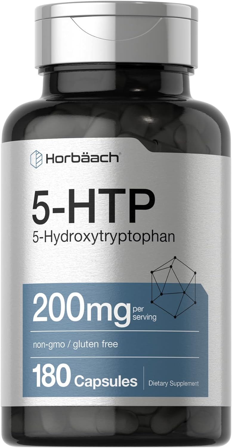 Horbach 5HTP 200mg Capsules | 180 Count | Griffonia Simplicifolia | 5HTP Extra Strength Supplement | Non-GMO, Gluten Free | 5 Hydroxytryptophan