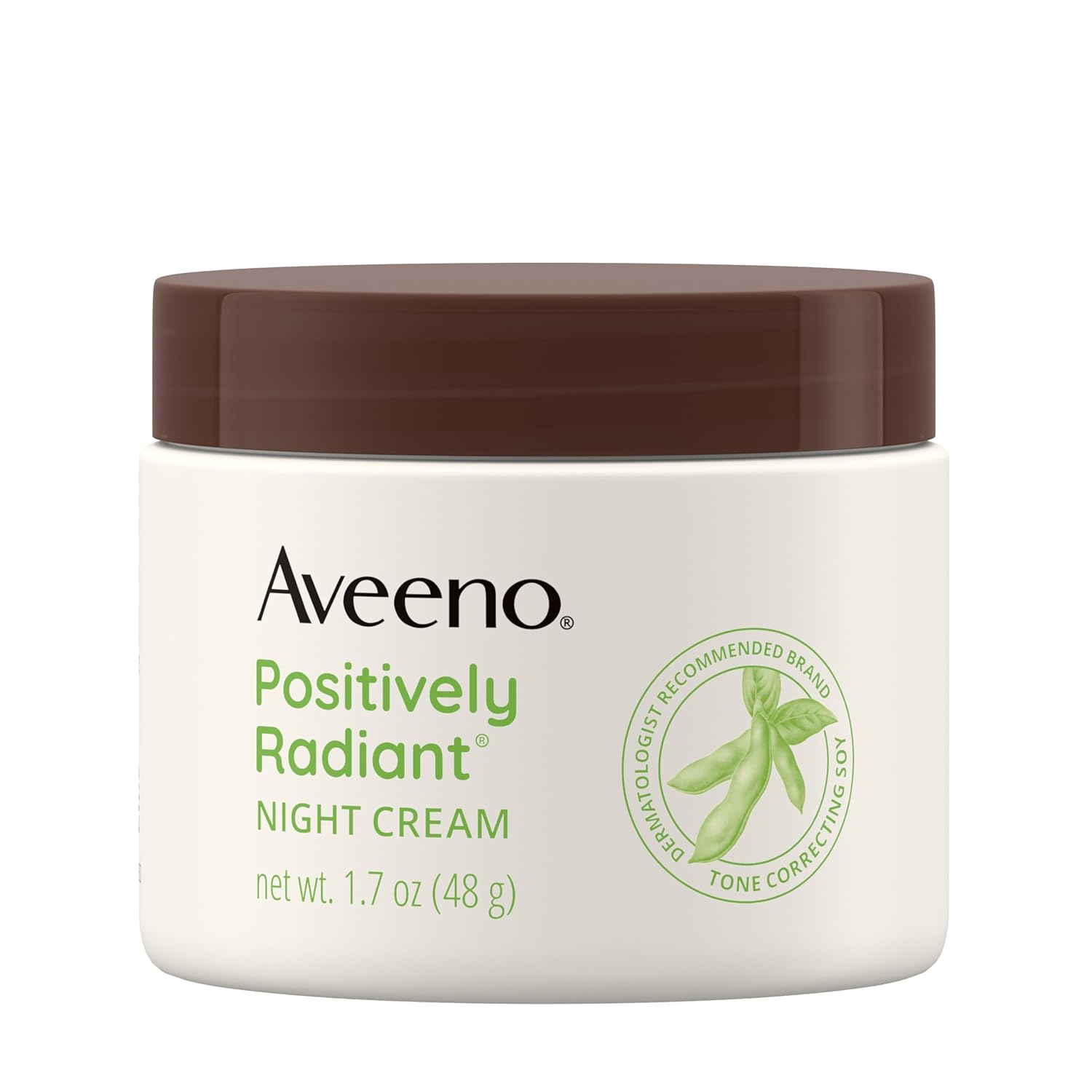 Aveeno Positively Radiant Moisturizing Face & Neck Night Cream With Tone Correcting Soy & Niacinamide, Night Cream Targets Dull Skin & Evens Skin Tone & Texture, Hypoallergenic, 1.7 Oz