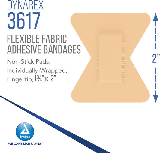 Dynarex Fabric Adhesive Bandages - Sterile & Flexible Fabric Bandages For Wounds - Non-Stick Pads - Individually-Wrapped First Aid Supplies - No Latex - 1-3/4X2", 1 Box Of 100