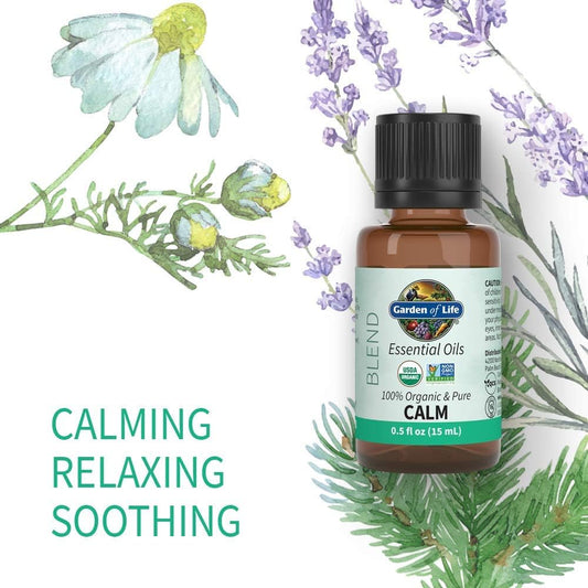 Garden Of Life Essential Oils, 100% Organic And Pure Lavender Essential Oil Plus Chamomile & Fir Balsam - Calm Blend For Diffusers, Home, Skin & Body Care, Calming, Relaxing, Soothing, 0.5 Fl Oz