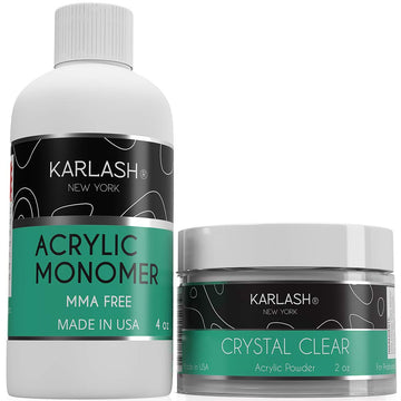 Karlash Professional Polymer Kit Acrylic Powder Crystal Clear 2 Oz And Acrylic Liquid Monomer 4 Oz For Doing Acrylic Nails, Mma Free, Ultra Shine And Strong Nails