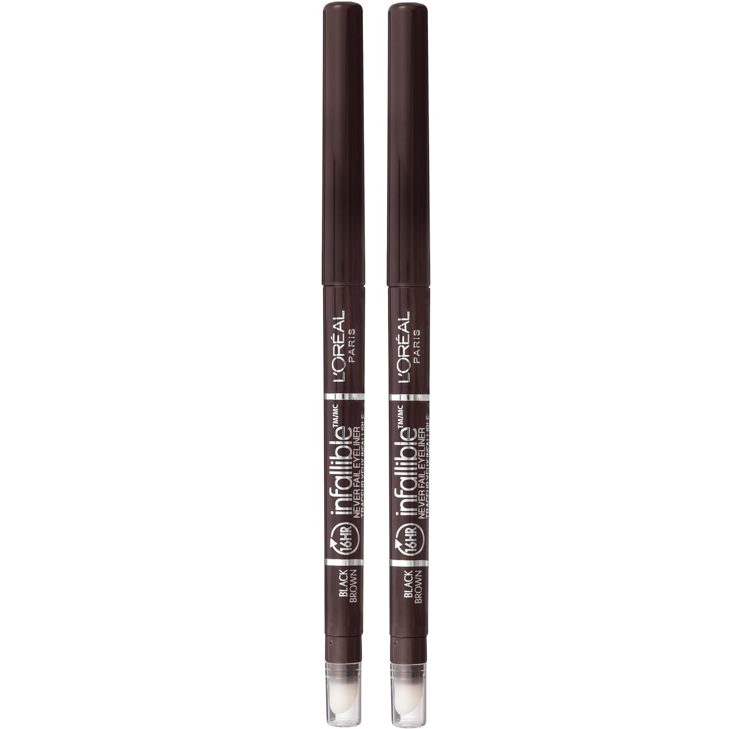 L'Oreal Paris Makeup Infallible Never Fail Original Mechanical Pencil Eyeliner With Built In Sharpener, Black Brown, 0.008 Oz., 2 Count