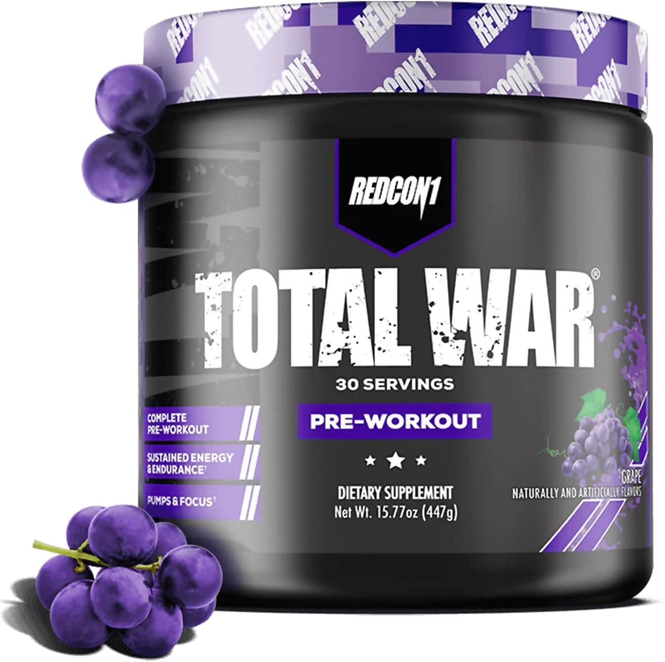 REDCON1 Total War Pre Workout Powder, Grape - Fast Acting Caffeinated
