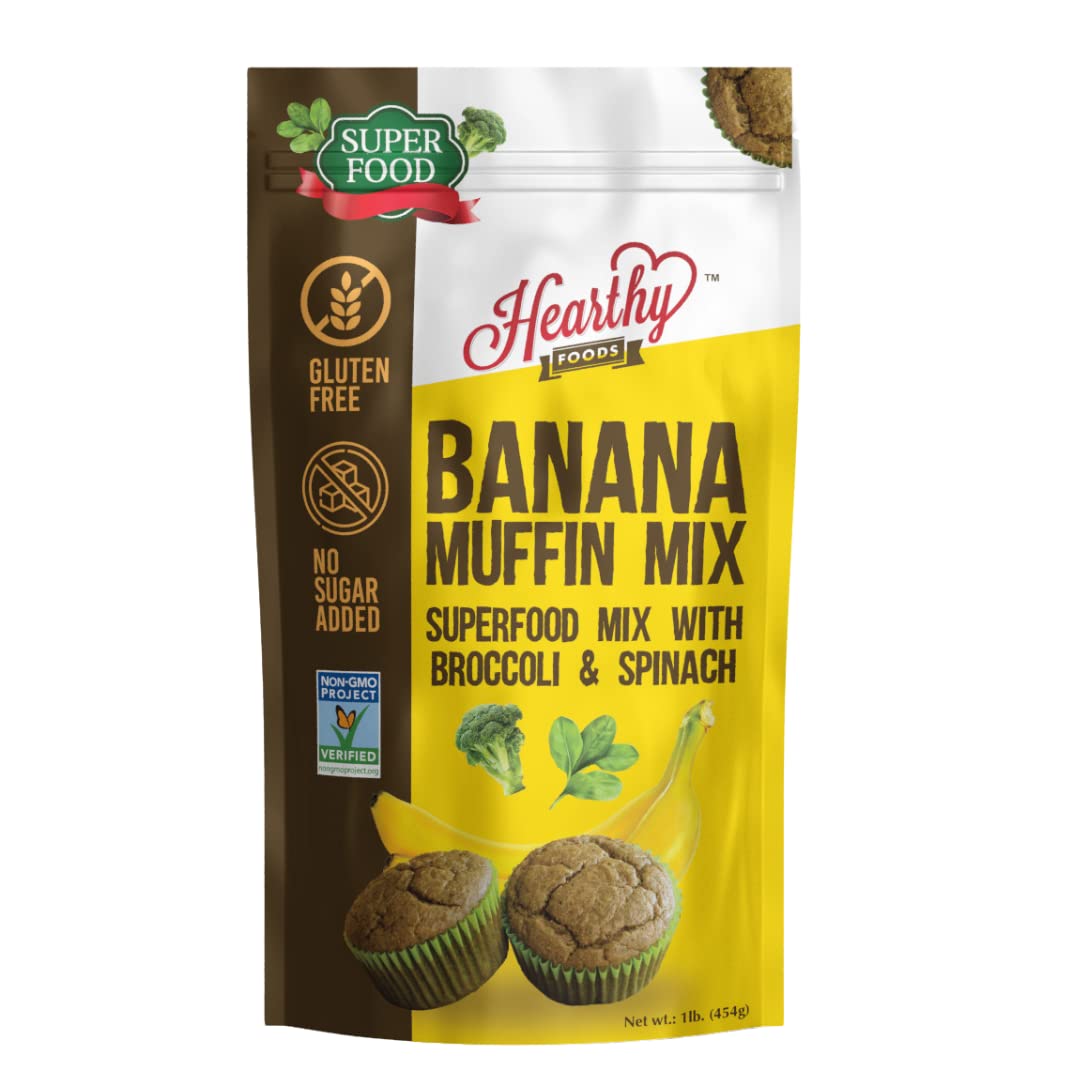 Hearthy Foods Banana Muffin Gluten-Free Mix - Contains Superfood Flours Spinach & Broccoli