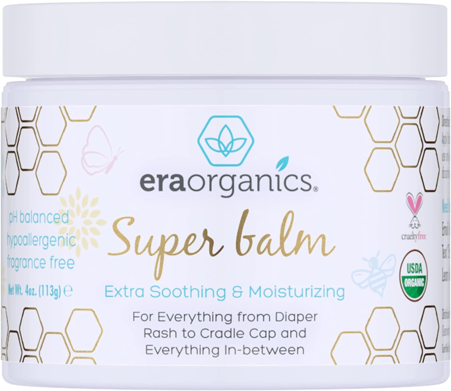 Era Organics Healing Ointment For Babies - Usda Certified Organic Natural Gentle Moisturizer For Sensitive Skin Prone To Baby Eczema, Cradle Cap (Infant Seborrheic Dermatitis), Rashes & Hives (4 Oz.)