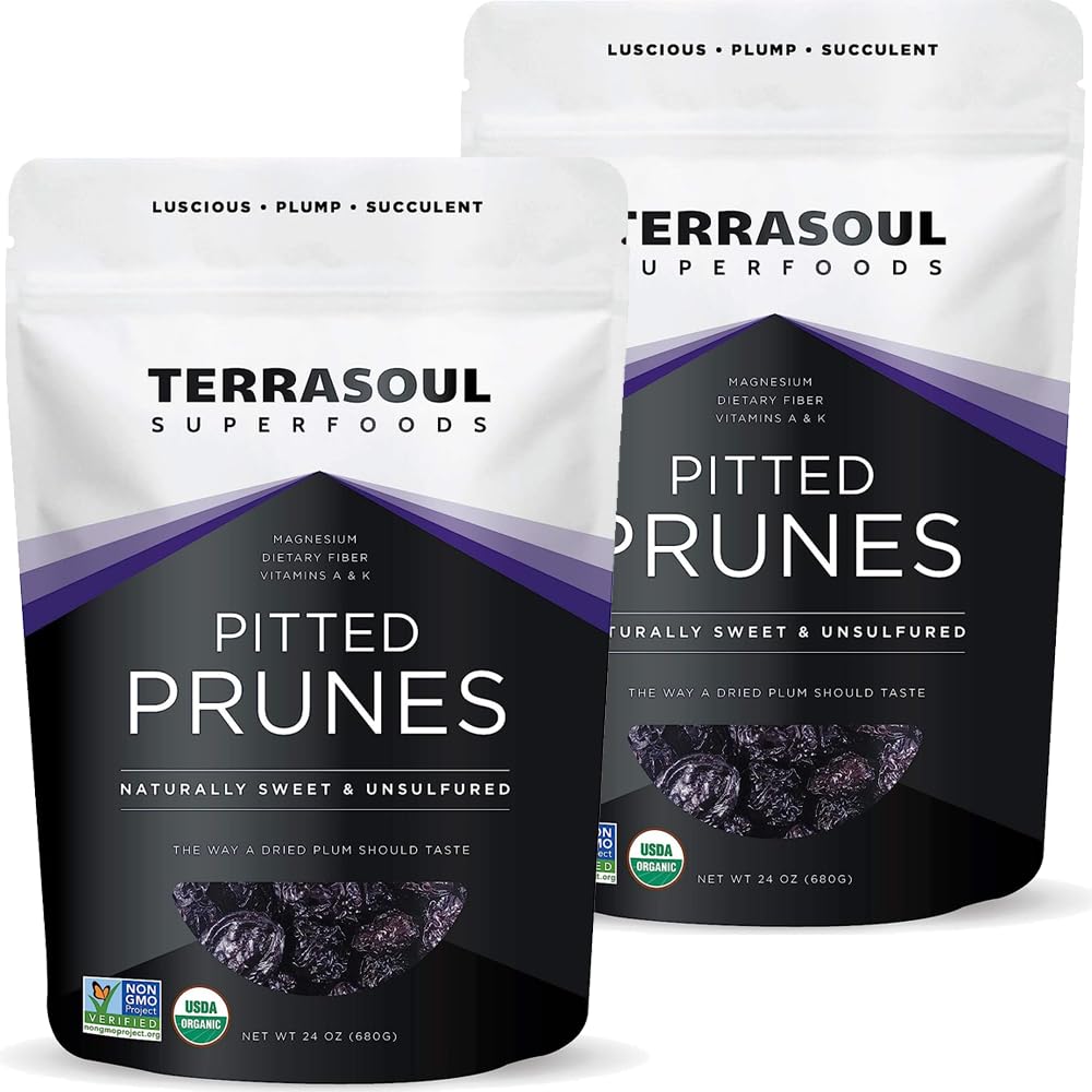 Terrasoul Superfoods Organic Dried Plums Pitted Prunes, 3 Lbs (Pack Of 2) - Fiber | Vitamin K | Preservative Free