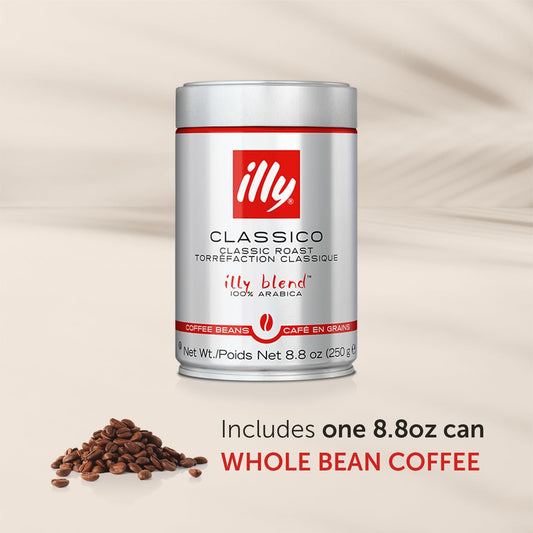 illy Whole Bean Coffee - Perfectly Roasted Whole Coffee Beans – Classico Medium Roast - with Notes of Caramel, Orange Blossom & Jasmine - 100% Arabica Coffee - No Preservatives – 8.8 Ounce