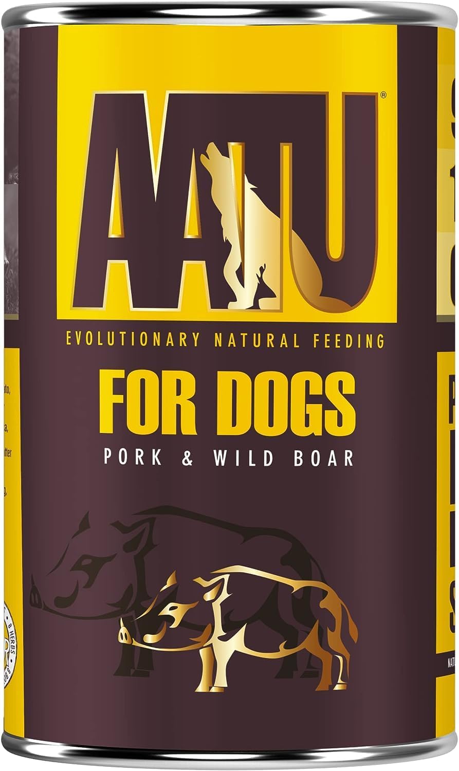 AATU 90/10 Wet Dog Food in a Tin, Wild Boar and Pork, Grain Free Recipe, No Artificial Ingredients, Good for Low Maintenance Feeding (6 x 400 g)?WABP400