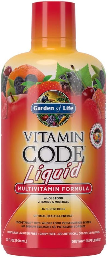 Garden Of Life Multivitamin - Vitamin Code Liquid Raw Whole Food Vitamin, Vegetarian Supplement, No Preservatives, Fruit Punch, 30 Fl Oz