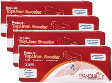 Tranquility Topliner Disposable Booster Pads, Regular (14" X 4"), Flow-Through Design With Adhesive Strip For Max Absorption, Adult Unisex, 200Ct Case