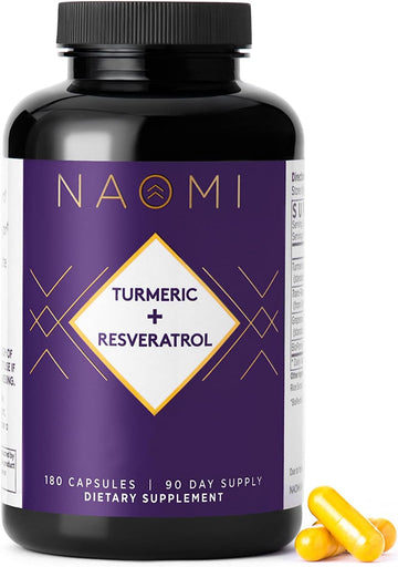 NAOMI Turmeric Curcumin All Fully Standardized 1000mg 95% Curcuminoids, BioPerine High Absorption & Resveratrol, Clinically Studied, Joint Support, Supports Healthy Muscle Response, 3-Month Supply