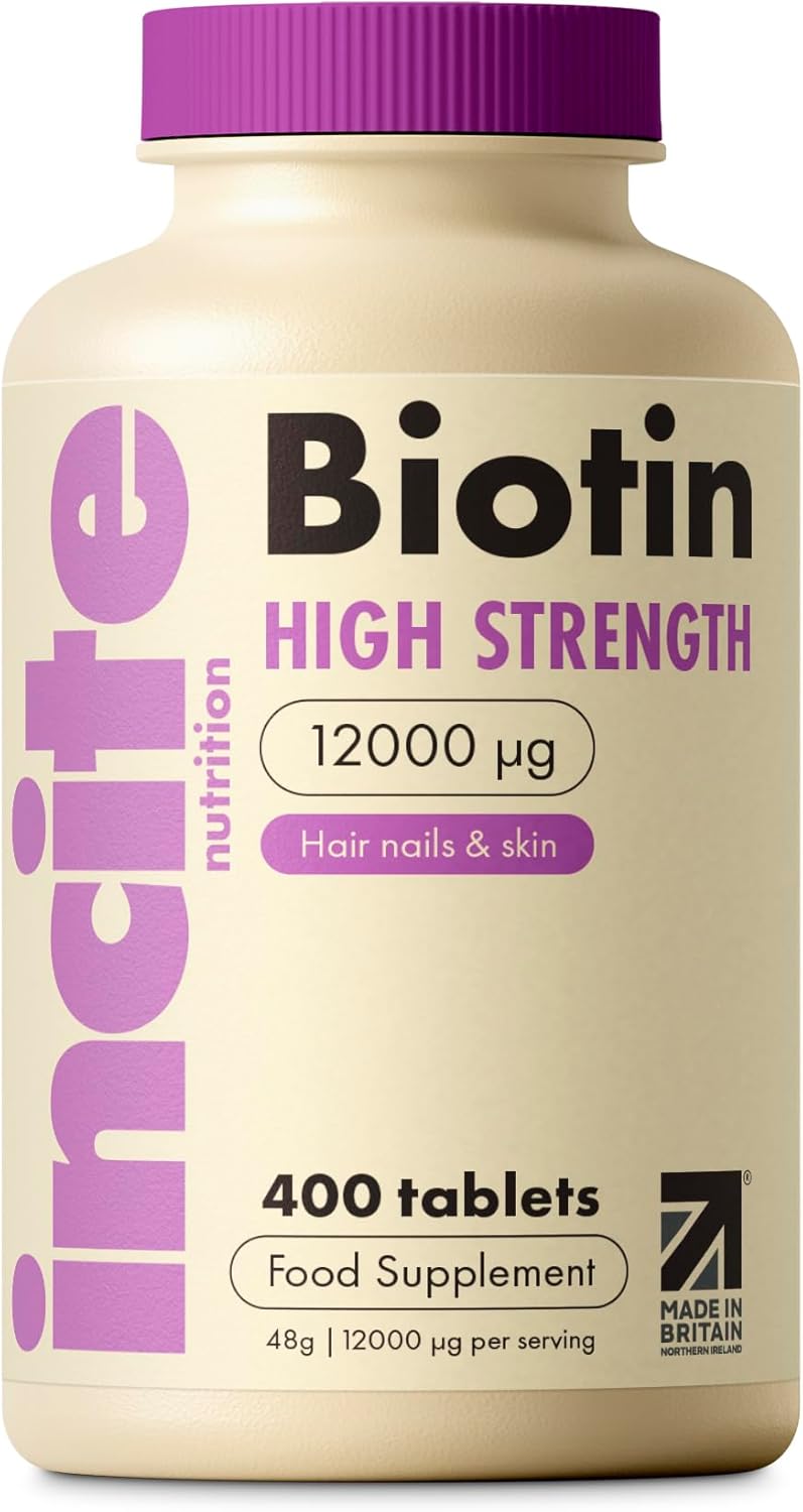 Incite Nutrition Biotin Hair Growth Support Supplement 12,000Mcg - 400 Tiny 6Mm Tablets (Full Year Plus Supply) - For Men & Women