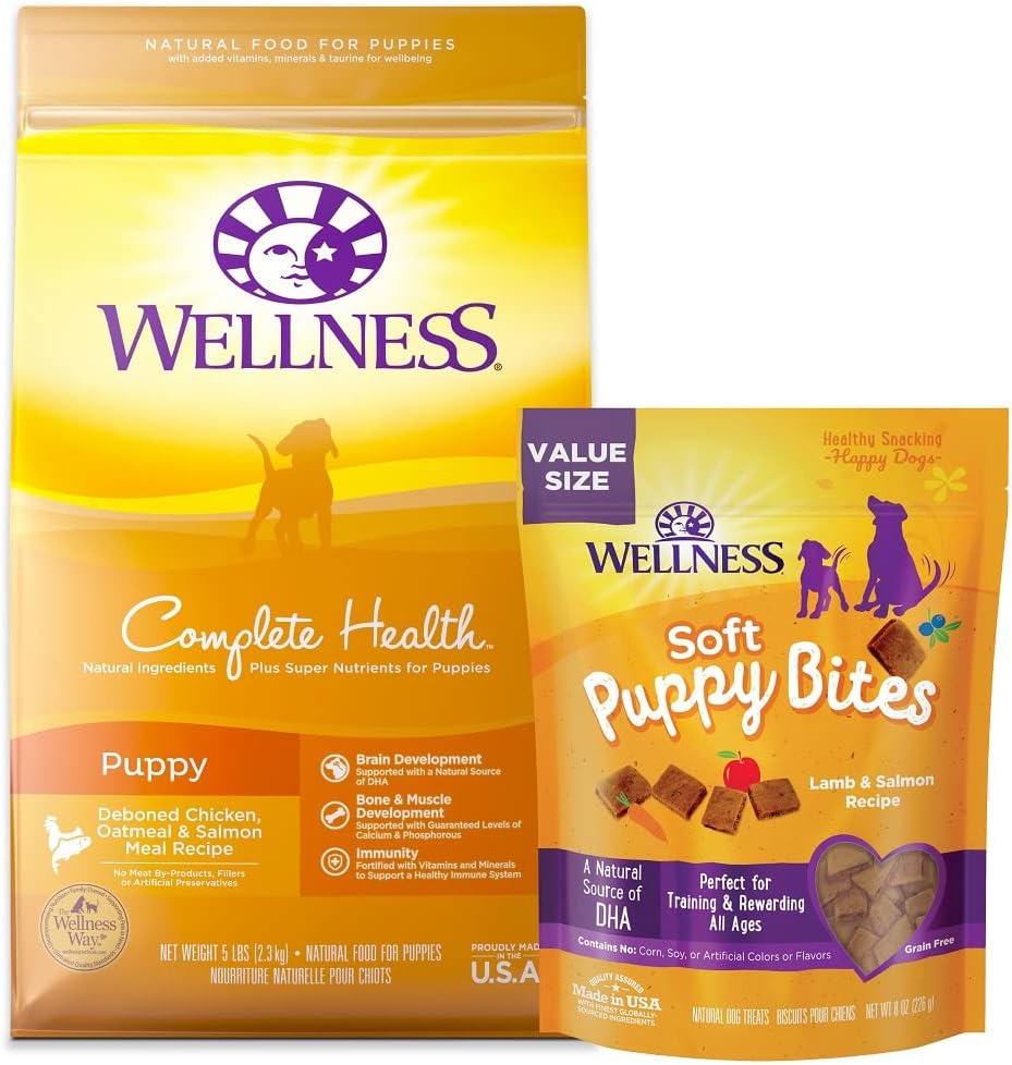 Wellness Soft Puppy Bites, 8 Oz Bag Complete Health Puppy Food, 5 Lb Bag