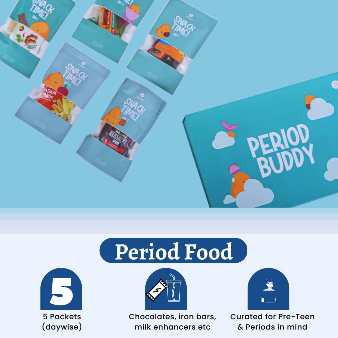 PeriodBuddy First Period Kit- First Period Book Set, Sanitary pads, PantyLiner, Period Tracker, Period Organizer, Period Diary, Heat Bag Period Food & Chocolates, Best Gift Box For First Menstruation : Health & Household