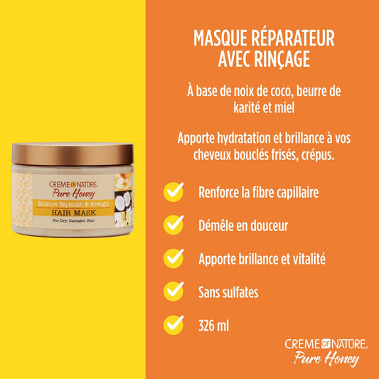 Hair Mask By Creme Of Nature, Pure Honey, Coconut Oil And Shea Butter Formula, Moisture Replenish & Strength, 11.5 Oz