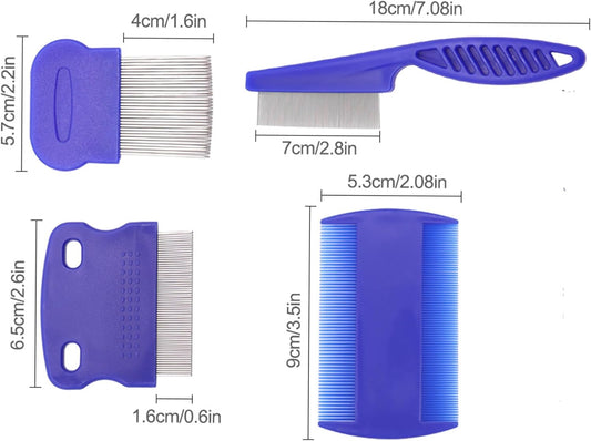 Hmfmdy 4Pcs Nit Combs, Double Sided Lice Combs Set, Metal Teeth Tooth Hair Comb, Flea Lice Removal Comb, Head Lice Combs For Nit Treatment Nitty Gritty Nit Comb For Adults/Kids/Dogs/Cats/Pets-Red