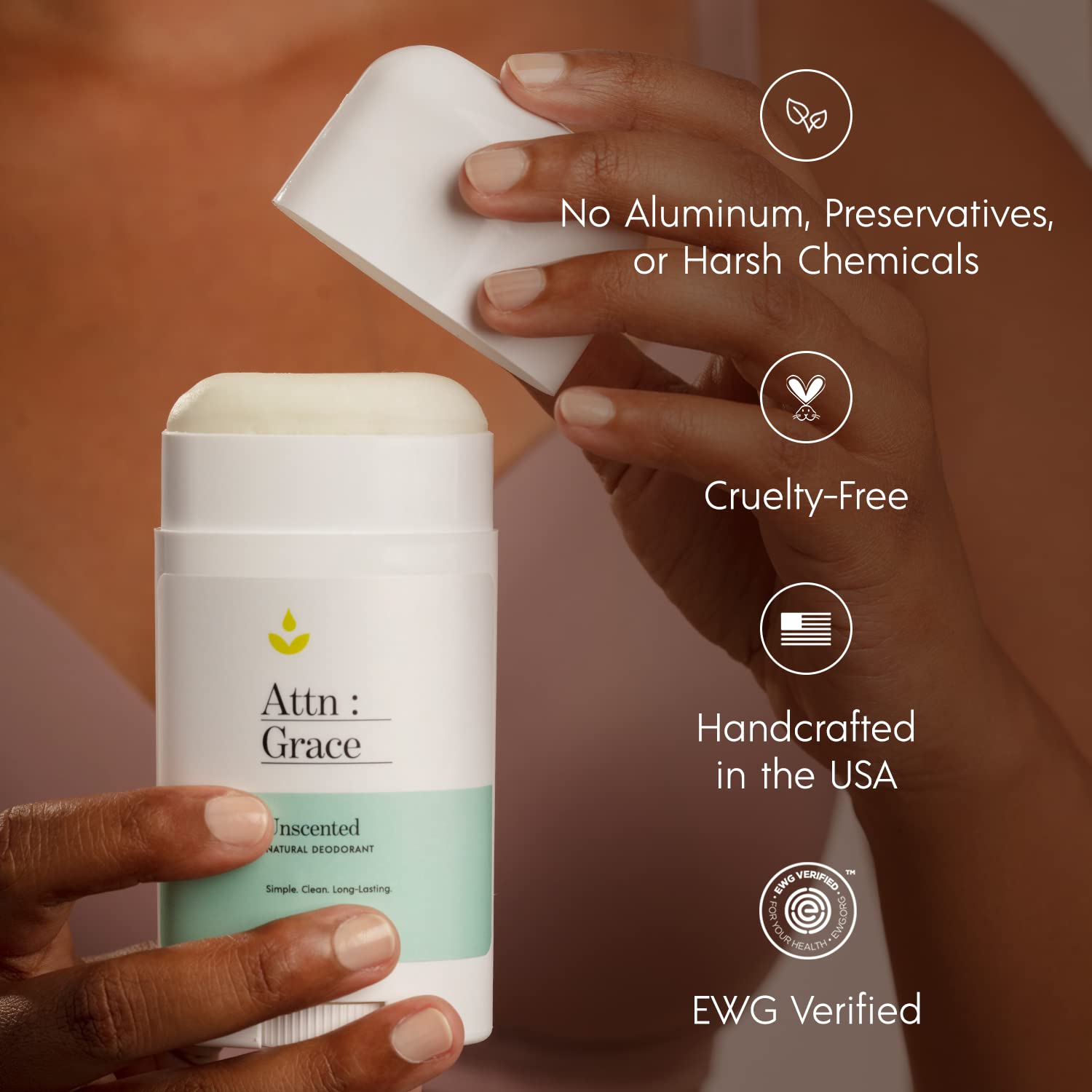 Attn: Grace Aluminum-Free Deodorant - All Natural Long Lasting and All Day Odor and Sweat Protection - No Harsh Chemicals, Vegan, Baking Soda Free, and Cruelty-Free (Unscented) : Beauty & Personal Care