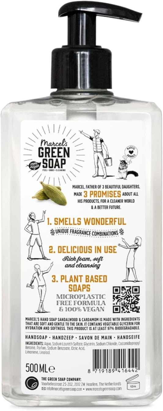 Marcel'S Green Soap - Hand Soap Sandalwood & Cardamom - Handwash Dispenser - Eco Friendly - Vegan - 97% Biodegradable - 500 Ml