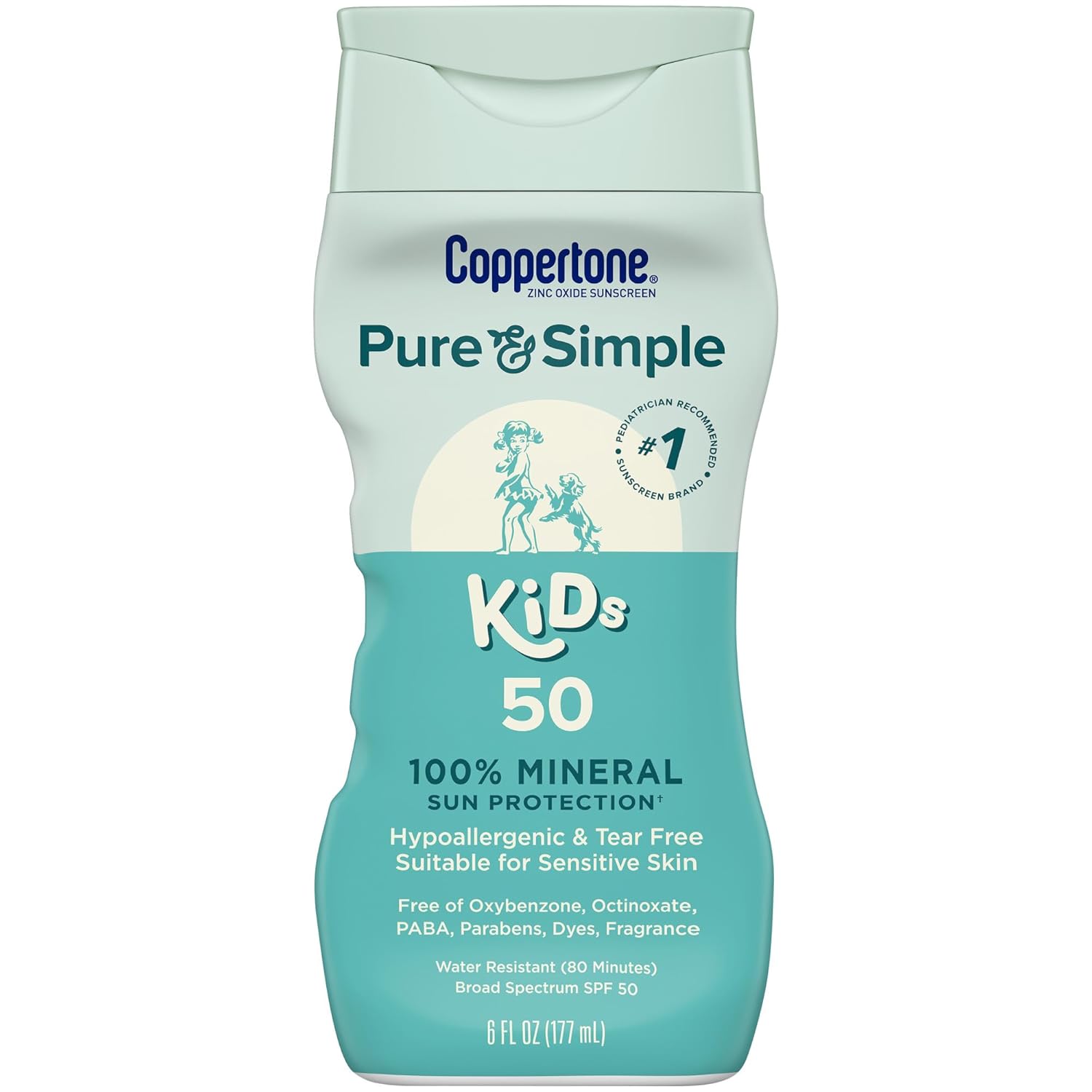 Coppertone Pure And Simple Kids Sunscreen Lotion, Spf 50 Broad Spectrum Sunscreen Lotion For Kids, 6 Fl Oz