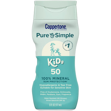 Coppertone Pure And Simple Kids Sunscreen Lotion, Spf 50 Broad Spectrum Sunscreen Lotion For Kids, 6 Fl Oz