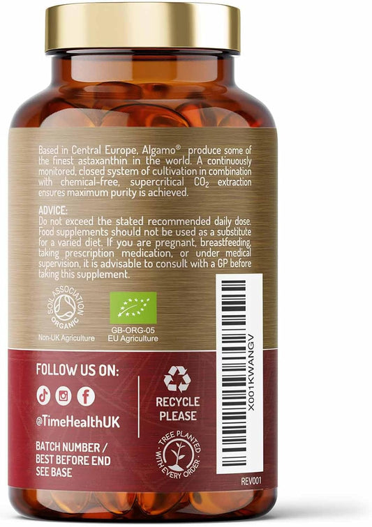 New: Organic Astaxanthin Oil 12Mg - High Strength - Pure & Natural Astaxanthin - 60 Capsules - Carrageenan Free - Premium Algamo® Oil - Haematococcus Pluvialis - Uk Made - Zero Additives - Eu Source