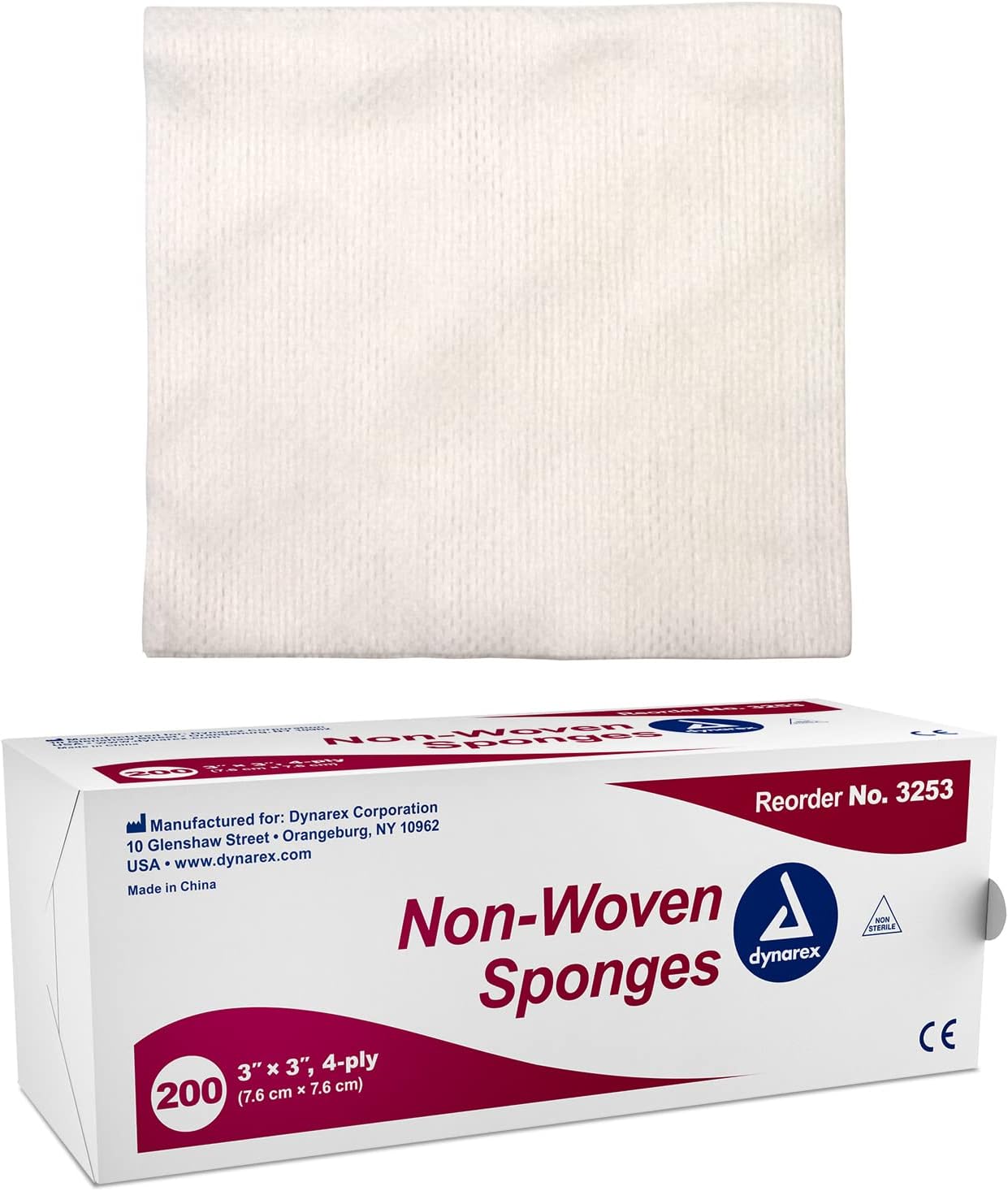 Dynarex Non-Woven Sponges, Non-Sterile, Gauze Sponges, For Cleansing, Prepping And Dressing, Highly-Absorbent And With Less Linting, 4"X 4", 4 Ply, 5 Boxes Of 200 Non-Woven Sponges