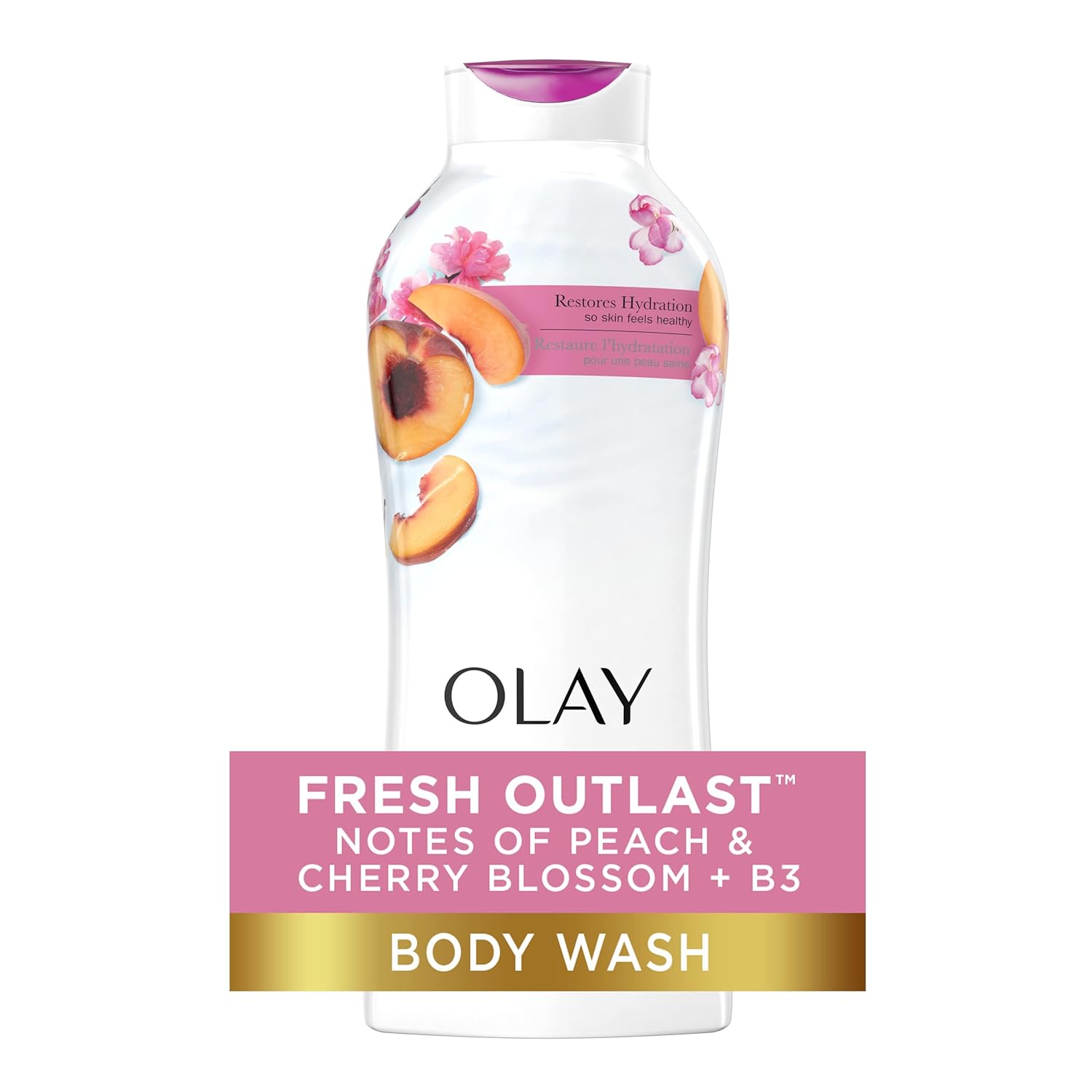 Olay Fresh Outlast Paraben Free Body Wash with Energizing Notes of Peach and Cherry Blossom, 22 fl oz, Pack of 4 : Beauty & Personal Care