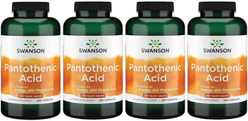 Swanson Pantothenic Acid (Vitamin B-5) Energy Metabolism Nerve Function Support 250 Mg 250 Capsules (Caps) (4 Pack)