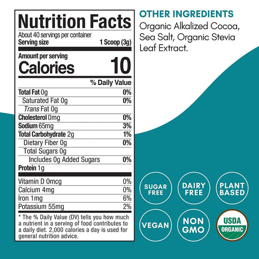 Mindful Nutrition Organic Skinny Hot Cocoa Mix - 40 Servings - Sugar Free Hot Chocolate Mix Gluten Free Dark Chocolate High Flavonoid Slimming Chocolate Powder Keto Friendly Dairy Free Vegan Low Carb