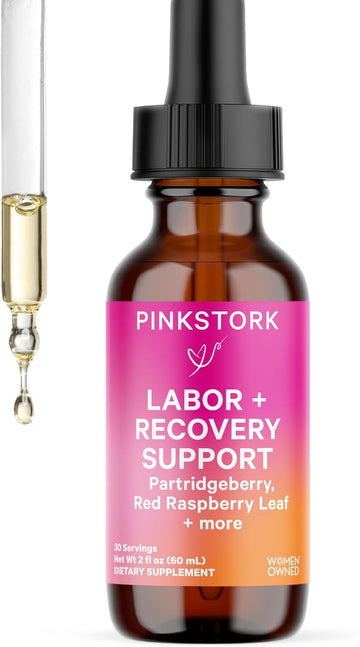 Pink Stork Labor Prep And Recovery Tincture With Red Raspberry Leaf - Natural Third Trimester & Postpartum Essentials, 9 Herbs For Gentle Birth, Uterine Support, & Hormone Balance - 2 Oz