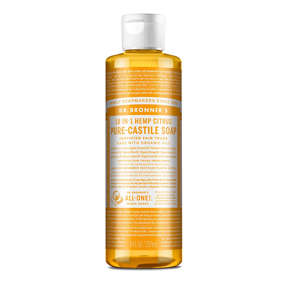 Dr. Bronner'S - Pure-Castile Liquid Soap (Citrus, 8 Ounce) - Made With Organic Oils, 18-In-1 Uses: Face, Body, Hair, Laundry, Pets And Dishes, Concentrated, Vegan, Non-Gmo