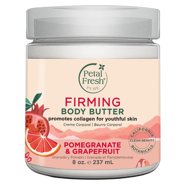 Petal Fresh Pure Firming Pomegranate & Grapefruit Body Butter, Organic Coconut Oil, Argan Oil, Shea Butter, Promotes Collagen, For All Skin Types, Natural Ingredients, Vegan and Cruelty Free, 8 oz